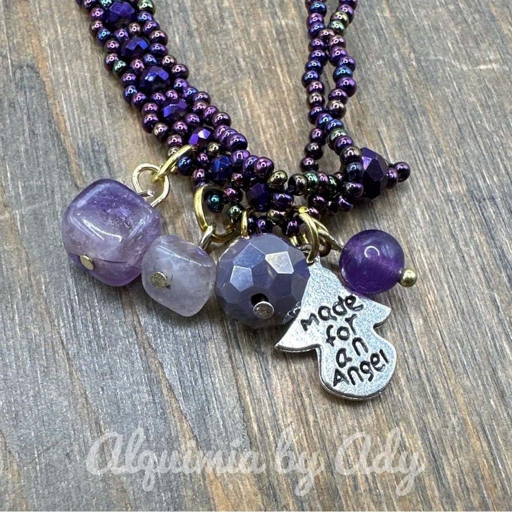 Amethyst  charms seeds beaded adjustable  bracelet/